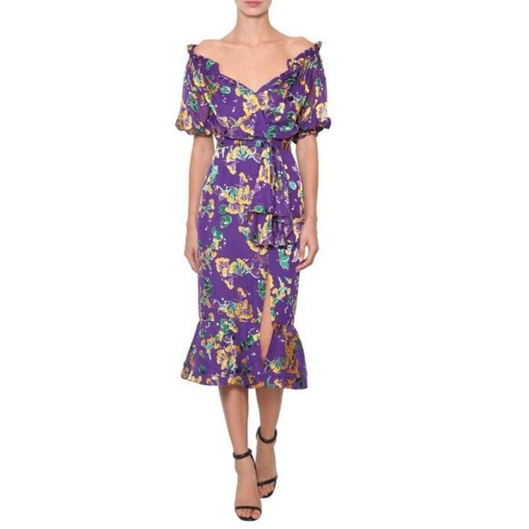 NWT Saloni Olivia Silk Chiffon Violet Dress - Picture 3 of 16